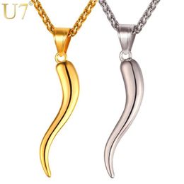 U7 Italian Horn Necklace Amulet Gold Colour Stainless Steel Pendants & Chain For Men Women Gift Fashion Jewellery P10292492