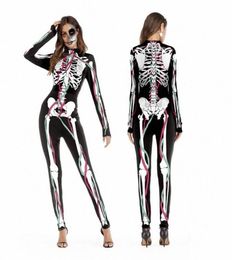 2018 New Halloween Cosplay Suits For Women Human Skeleton Pattern Costumes Halloween Party Skintight Printed Long Sleeve Bodysuit 9602105