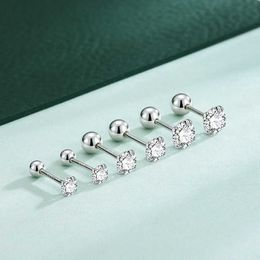 Luxury Brand Home Earrings S999 silver inlaid diamond four claw single zircon needle ball plug twist buckle earrings for and minimalist K-gold plated female With Logo