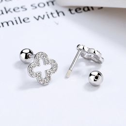 Lucky four-leaf clover screw threaded stud earrings for women 925 sterling silver simple earrings