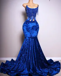 Sparkly Prom Dresses Mermaid Velvet 2024 Strapless Glitter Rhinestone Vestidos De Gala Party Gowns For Black Girls Royal Blue