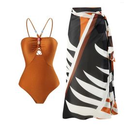 Women's Swimwear Lace Up One Piece Swimsuit With Skirt Women Bodysuit Cut Out Bathing Suit Beach Swim Pool 2024 Female Swimming