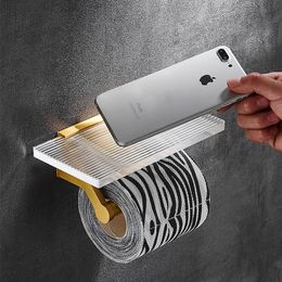 Acrylic Toilet Roll Holder Self Adhesive Toilet Paper Holder Golden Tissue Towel Roll Dispenser for Kitchen Bathroom Accessories