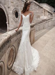 High Quality Illusion Cap Sleeve Mermaid Wedding Dress Romantic Lace Appliques Corset Bridal Gown Custom Made Vestidos de Novia wi2660051