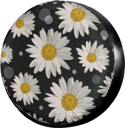 White Daisies Spare Tyre Covers for Trailer Truck and Many Vehicle Wheel Covers Sun Protector Waterproof Wheel Protectors