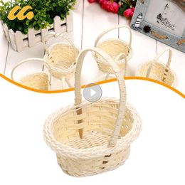 1Pcs Mini Storage Baskets Plastic Hand-woven Weaving Storage Baskets Flower Basket Fruit Rattan Cosmetics Tea Picnic Bags Garden