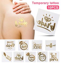 10pcslot Bachelorette Party Fake Tattoos Team Bride Tattoo Wedding Party Decorations Bridal Shower Hen Party Gold Bridesmaid Stic2472241