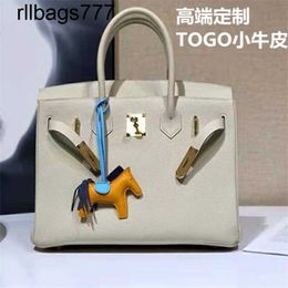 Leather Bk Designer Bags Milkshake White Togo Calf Top Layer Large Portable Lockmouth Womens Bag