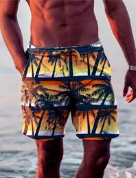 Men's Shorts 2024 Board Swim Trunks Drawstring Coconut Tree Graphic Prints Quick Dry Short Hawaiian 4 Micro-elastic