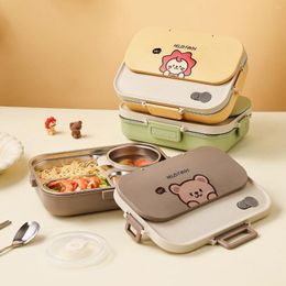 Dinnerware WORTHBUY 304 Stainless Steel Lunch Box Leak Proof Container With Cutlery Microwaveable Large Capacity Multi Grids Bento