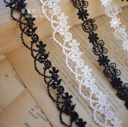5 Yards White Black Lace Trim Craft Flower Polyester Lace Fabric Venise Floral Embroidered Applique Decorated Lace Ribbon