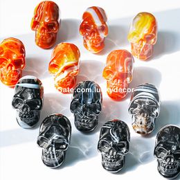 Beautiful Black Onyx Unique Skull Hand Carved Small Natural Red Agate Sardonyx Carnelian Quartz Crystal Stone Skull Sculpture Mineral Specimen Reiki Healing Gifts