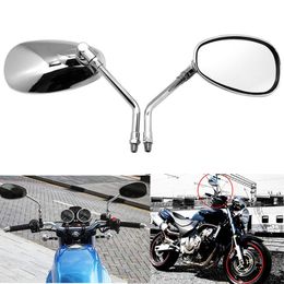 1Pair 10mm Motorcycle Mirror Chrome Oval Retro Rearview Side Mirrors E-Bike Rearview Mirrors For Honda Yamaha