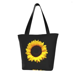 Shopping Bags Sunflower Groceries Printing Canvas Shopper Shoulder Tote Large Capacity Durable Flowers Floral Handbag