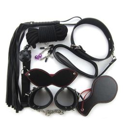 8pcs Kit Bondage Rope Set Collar Whip Hand s Ankle Eye Mask Black Fetish Restraints SM Sex Toys Y181024054707929