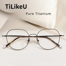 Sunglasses Frames Trendy Brand Tilikeu Men Pure Titanium Eyeglasses Frame Round Ultralight Retro High Value Glasses Female