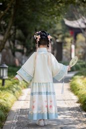 Chinese Outfit Girls Costume Ancient Kids Traditional Floral Embroidery Dresses Folk Dance Performance Hanfu Children Dress