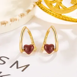 Hoop Earrings Vintage Coffee Love Heart Ear Buckle For Women Temperament Oil Drop Versatile Fashion 925 Silver Gold Color Jewelry