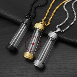 Colourful Smoking Stainless Steel Pendant Acrylic Storage Container Snuff Bottle Pill Spice Miller Herb Tobacco Case Pill Stash Necklace Cigarette Holder