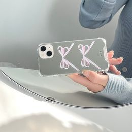 Fashionable INS Mirror Pink Ribbons Girly Chic Case for iPhone 15 14 13 Pro Max Plus Back Phone Cover for 12 11 Pro Max Capa