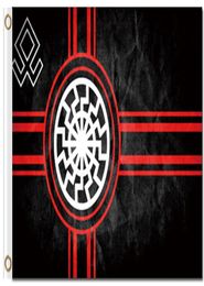 Digital printing custom 3x5ft Black Sun Flag 90x150cm Polyester Kolovrat Slavic Symbol Sun Wheel Svarog Solstice Runes Banner9563232