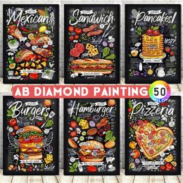 AB Diamond Painting Food Posters Fries Burger Pizza Sandwich Kitchen Decor Full Diamond Embroidery Cross Stitch Diamond Mosaic