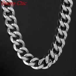 Granny Chic High Quality 316L Stainless Steel Necklace Bracelet Curb Cuban Link Silver Color Mens Chain 17mm Wide Jewelry 7-40&quo2847