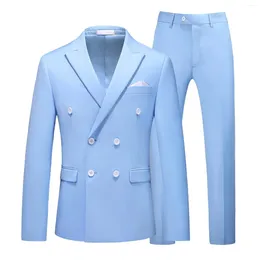 Men's Suits Men 2 Pieces Double Breasted Man Clothing Tuxedo Masculino Custom Made Blazer Wedding Groom Prom Daily Wear