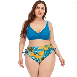 Women's Swimwear Women Plus Size Floral Print Bathing Suit Two-piece Bra Beach Bikini Set Sexy Padded Beachwear Swimsuit