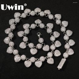 Chains UWIN Iced Out Heart Beads Necklaces Cubic Zirconia Choker For Women Engrave Your Name Fashion Jewellery Lovers