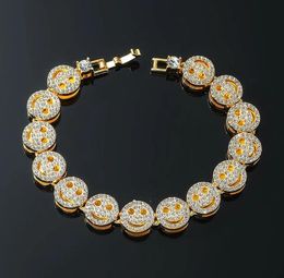 New Designer Bracelet Hip Hop Full Diamond Smiling Face Bracelet Trendy and Cool Jewelry Mens 18K Gold Silver Luxury Bangle