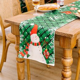 Linen Table Runner Santa and Snowman Decorative Dining Table Table Runner Christmas Home Decor Family Party Wedding Party