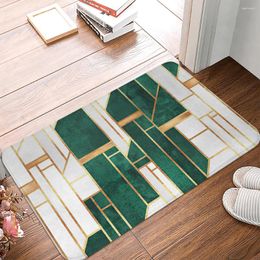 Bath Mats White Green Geometric Pattern Anti-Slip Suede Carpet Door Mat Doormat Outdoor Kitchen Living Room Floor Rug Foot