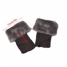 Women Faux Fur Plush Leg Warmers Short Furry Fuzzy Trim Solid Color Boot Cuffs