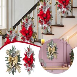 Decorative Flowers The Cordless Stairway Trim Christmas Wreaths For Front Door Holiday Wall Window Hanging Ornaments Indoor Outdoor Home