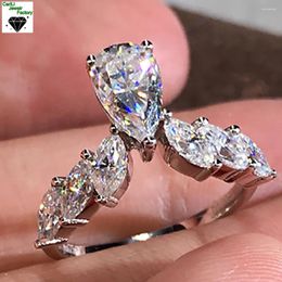 Cluster Rings 18K White Gold Ring Women Wedding Party Anniversary Engagement 1 2 3 4 5Ct Water Drop Pear Marquise Moissanite Diamond