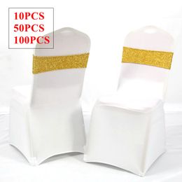 Glitter Sequin Chair Band Spandex Chair Sash Tie Bow With Buckle For Chair Cover Banquet Wedding Decoration