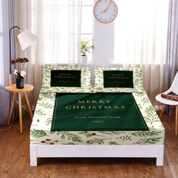 Christmas Bedding Set Fitted Sheet Four Corners with Elastic Band Sheets Bed Cover Set Bed Sheet 2 Pillowcases Bedding