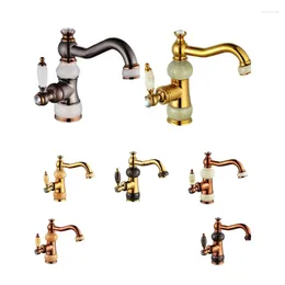 Bathroom Sink Faucets Copper-gold Jadeite Faucet European-style Natural Rotatable Basin Cold- Mixing