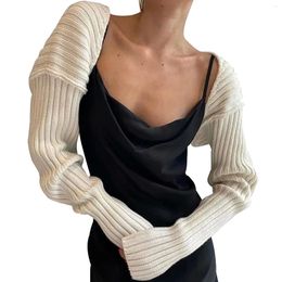 Women's Knits DZ-DZ Women Y2K Open Front Rib Knit Shrug Crop Cardigan Solid Drop Shoulder Puff Long Sleeve Sweater Tops Outerwear