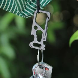 Outdoor Multi-Tool Titanium Alloy Clip Key Chain Wrench Bike Spoke Spanner Carabiner Snap Hook Titanium Alloy Safety Buckle Tool