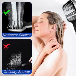 NEW SquarBlack Shower Head Adjustable 7mode Shower Faucet Large Panel Flow Rainfall Skin ABS Hand Held Shower Bathroom Accessory