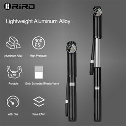 RIRO 300PSI Mini Bike Pump Aluminium Alloy Portable Bicycle Hand Air Pump for Schrader/Presta Valve MTB Road Cycling Equipment