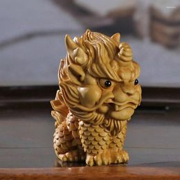 Decorative Figurines LS077 - 6.3 X 5.7 4.2 CM Boxwood Carving Netsuke : Baby Dragon Kylin