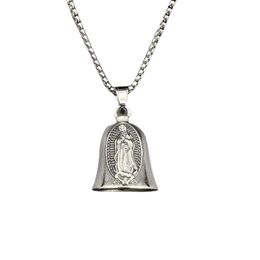 Vintage Silver Colour Punk Virgin Mary Bell Pendant for Men's Motorcycle Car Bell Accessories or Lucky Keychain Biker Gift