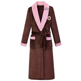 Autumn Winter Women Robe Warm Flannel Bathrobe Gown Casual Sleepwear Coral Fleece Kimono Gown Female Nightgown Plus Size 3XL