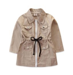 Kids Luxury Designer Clothes Baby Toddler Girls Trench Coats Autumn Lapel Waistband Windbreaker Coat Outerwear Kids Jacket Zipper 1115694