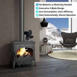 4/5/6 Blade Heat Powered Stove Fan Black Mini Fireplace Fan Heating Fan Electric Fireplace Wood Heater Unpowered Fan Winter Warm