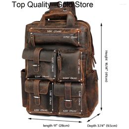 Backpack Crazy Horse Leather 15 Inch Laptop Anti-theft Luxury Designer Business Travel Notebook Bagpack Motorcycle Hiking