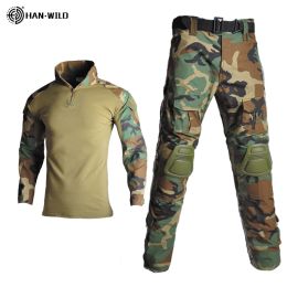 Footwear HAN WILD Military Suit Uniform with Knee and Elbow Pads Outdoor Clothes Tactical Ghillie Suit Camouflage Hunting Clothes Men